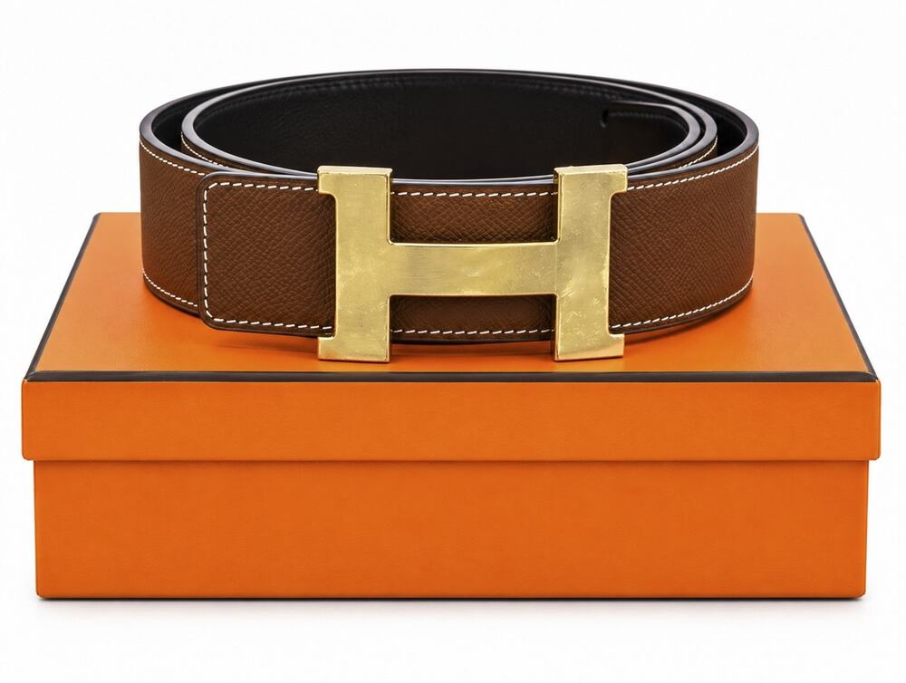 Hermès Constance H Belt 38mm Gold Epsom Dark Brown Swift Reversible Leather 100